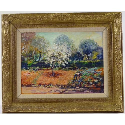 1239 - Matt Bruce (1915 -2000), oil on board, impressionist garden scene, 12