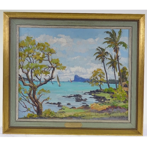 1242 - Arthur Marcel Lagresse (1917 - 1999), oil on canvas board, coastal scene in Mauritius, 1963, 20