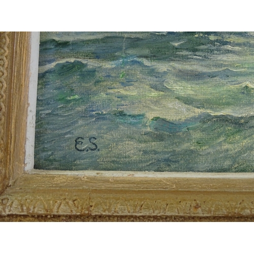 1251 - Mid-20th century British School, oil on board, yachts on the Solent, signed with monogram ES, 9.5