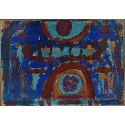 1253 - Late 20th century British School, gouache on paper, abstract composition, unsigned, 10