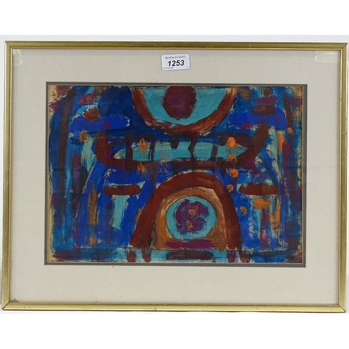 1253 - Late 20th century British School, gouache on paper, abstract composition, unsigned, 10