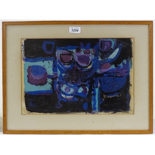 1254 - Late 20th century British School, gouache on paper, abstract composition, unsigned, 10