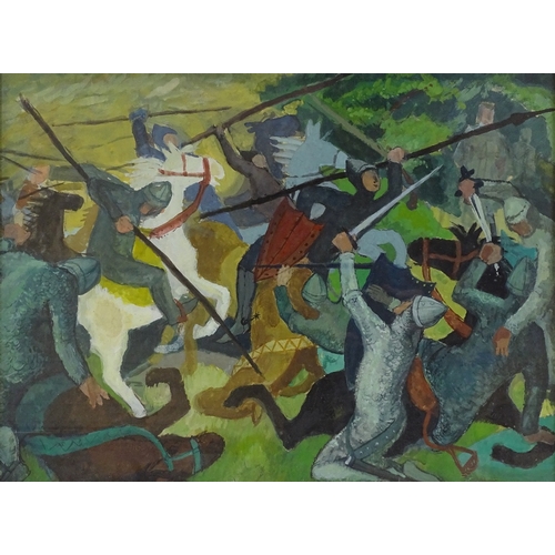 1256 - C Fontaine, oil on paper, The Battle of Hastings, dated 1948, 15