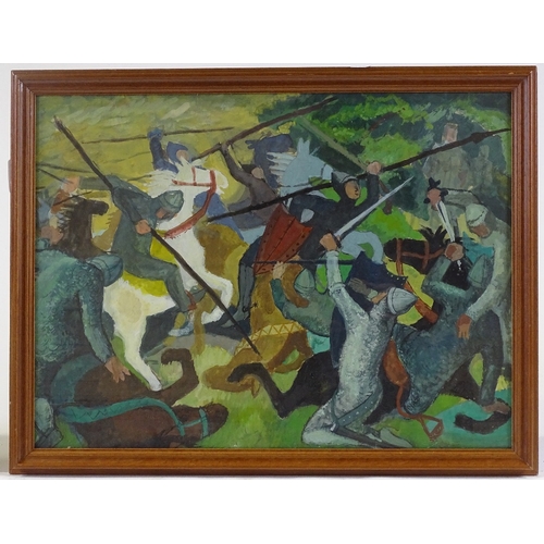 1256 - C Fontaine, oil on paper, The Battle of Hastings, dated 1948, 15