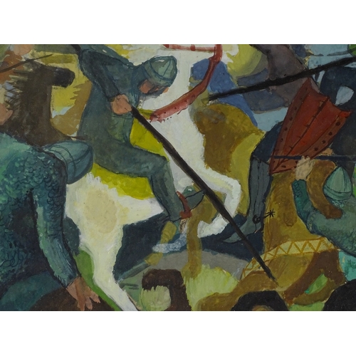 1256 - C Fontaine, oil on paper, The Battle of Hastings, dated 1948, 15