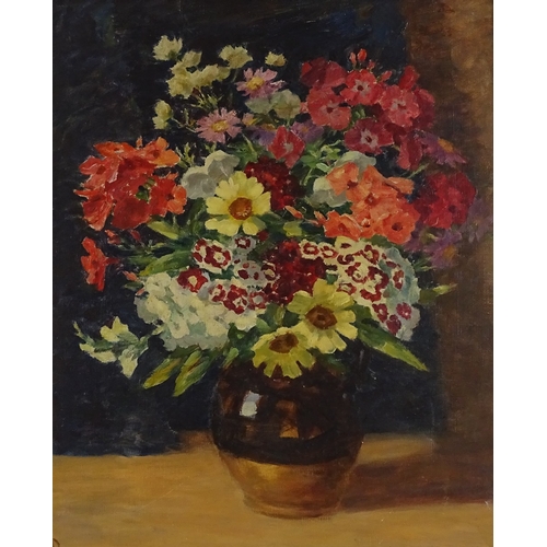 1258 - Mid-20th century British School, oil on canvas, still life flowers, signed with monogram, 21