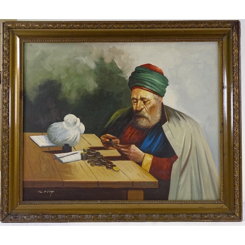 1263 - Middle Eastern School, 2 oils on canvas, a money changer, 20