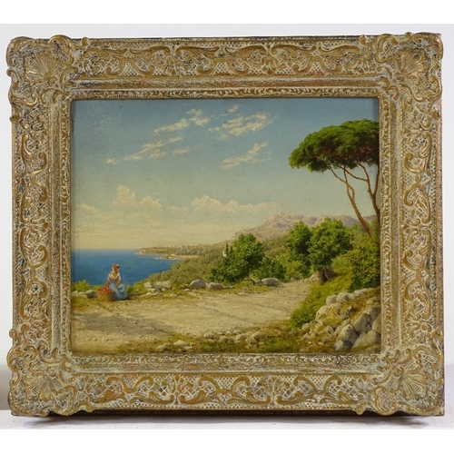 1268 - John Mulcaster Carrick (1833 - 1896), oil on board, Italian Coastal scene, 10