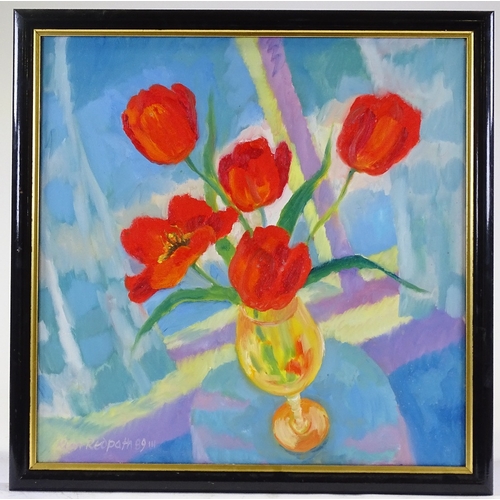 1270 - Kim Redpath (born 1925), oil on canvas, still life tulips, 1989, 24