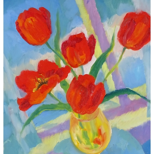 1270 - Kim Redpath (born 1925), oil on canvas, still life tulips, 1989, 24