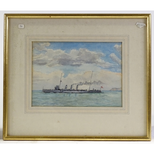 1274 - 5 watercolours circa 1920, First War battleships, 1 signed with initials FT, dated 1920, largest 8.5... 