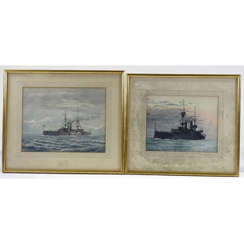 1274 - 5 watercolours circa 1920, First War battleships, 1 signed with initials FT, dated 1920, largest 8.5... 