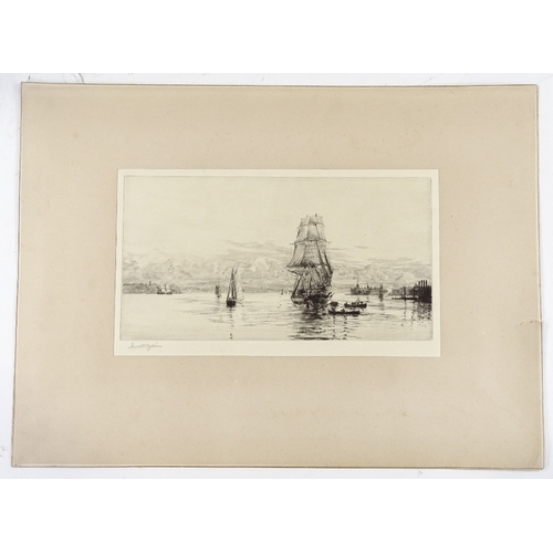 1275 - Harold Wyllie, etching, harbour scene, signed in pencil, plate size 6.5