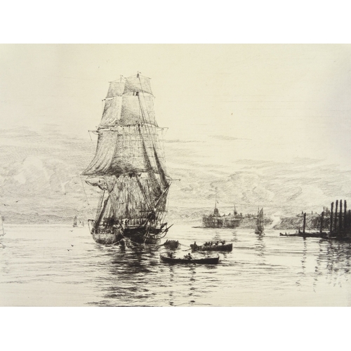 1275 - Harold Wyllie, etching, harbour scene, signed in pencil, plate size 6.5