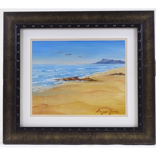 1277 - Amanda Olivier, 2 acrylics on board, South African coastal scenes, largest 8