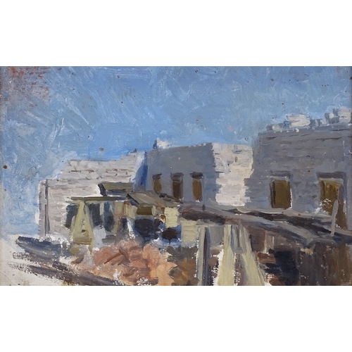 1283 - Russian School, oil on board, construction site, unsigned 8