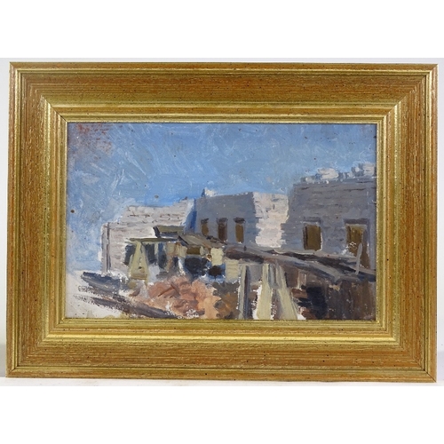 1283 - Russian School, oil on board, construction site, unsigned 8