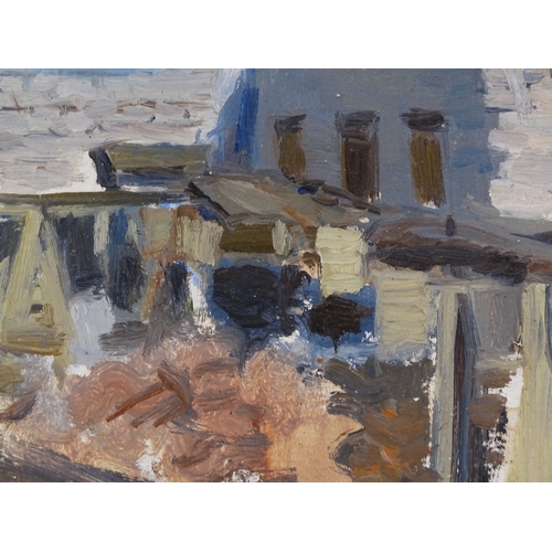 1283 - Russian School, oil on board, construction site, unsigned 8