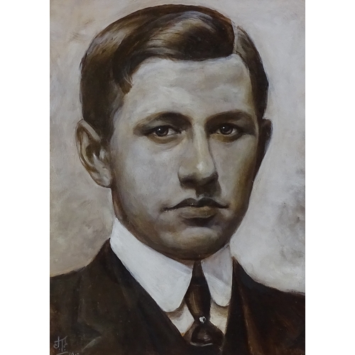 1285 - Early 20th century, monochrome oil on board, head portrait of a man, signed with monogram, 1919, 15