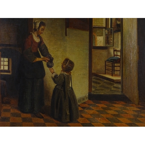 1286 - 18th / 19th century oil on canvas, Dutch interior scene, unsigned, 26