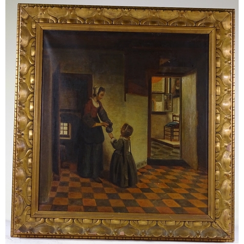 1286 - 18th / 19th century oil on canvas, Dutch interior scene, unsigned, 26