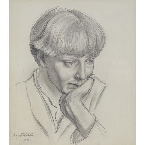 1289 - Thomas Poulton (1890 - 1975), pencil drawing, portrait of Desmond Chute, signed and dated 1914, with... 