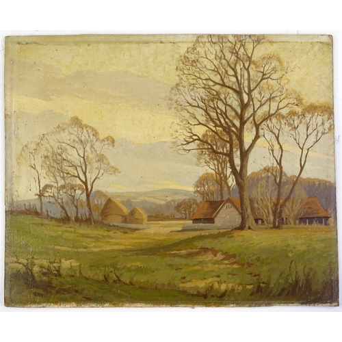 1296 - 4 early 20th century oils on board, rural landscapes, unsigned, largest 14