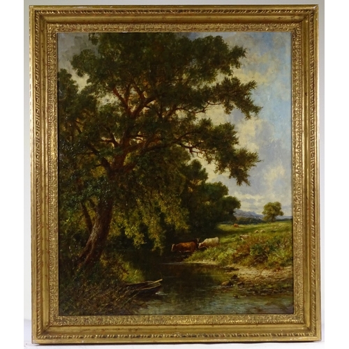 1299 - Attributed to Henry H Parker, oil on canvas, cattle at a stream, unsigned 30