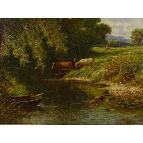 1299 - Attributed to Henry H Parker, oil on canvas, cattle at a stream, unsigned 30