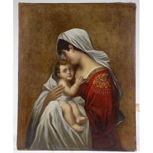 1300 - Late 19th century pre-Raphaelite School, oil on canvas, woman and child, in the manner of Bellini, u... 