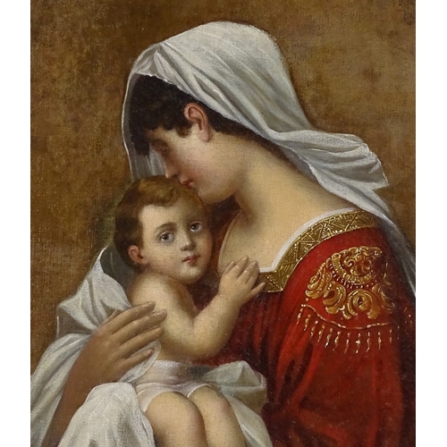 1300 - Late 19th century pre-Raphaelite School, oil on canvas, woman and child, in the manner of Bellini, u... 