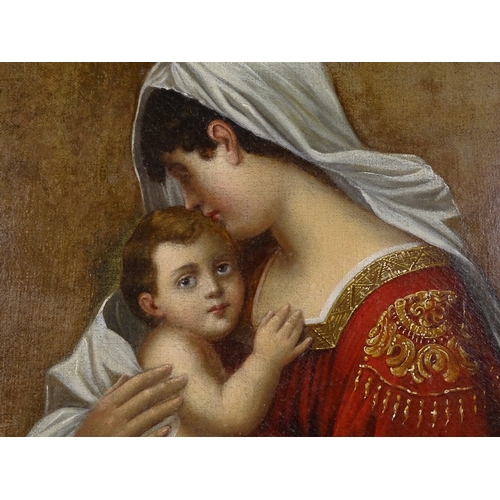 1300 - Late 19th century pre-Raphaelite School, oil on canvas, woman and child, in the manner of Bellini, u... 