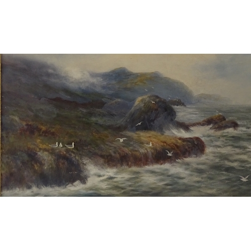 1302 - Reginald Sherrin, oil on canvas, rough seas on the coast, 25