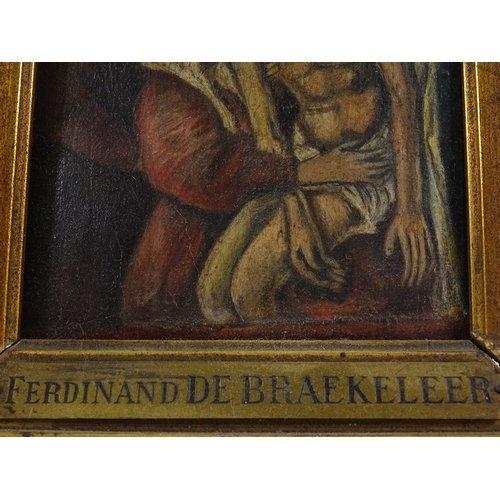 1305 - Attributed to Ferdinand De Braekeleer, oil on panel, the descent from the cross, artist's name plaqu... 