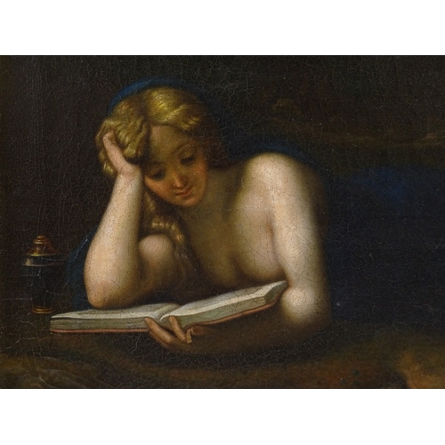 1309 - Mid-19th century German School, oil on canvas, Classical study, Magdelene Reading, indistinct inscri... 