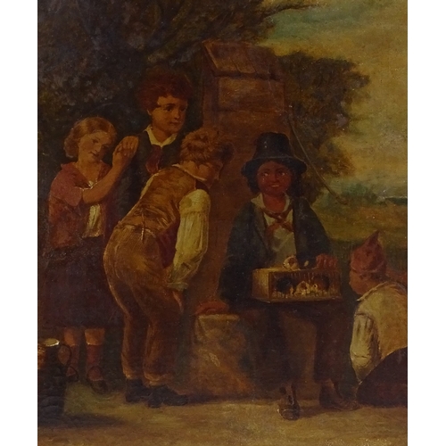 1310 - 19th century oil on canvas, a group of children at the village pump, unsigned, 18