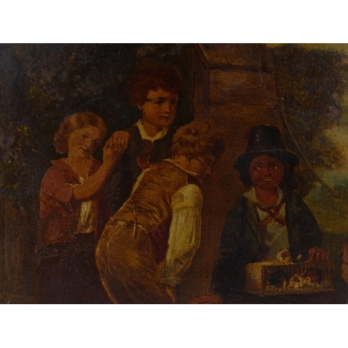 1310 - 19th century oil on canvas, a group of children at the village pump, unsigned, 18