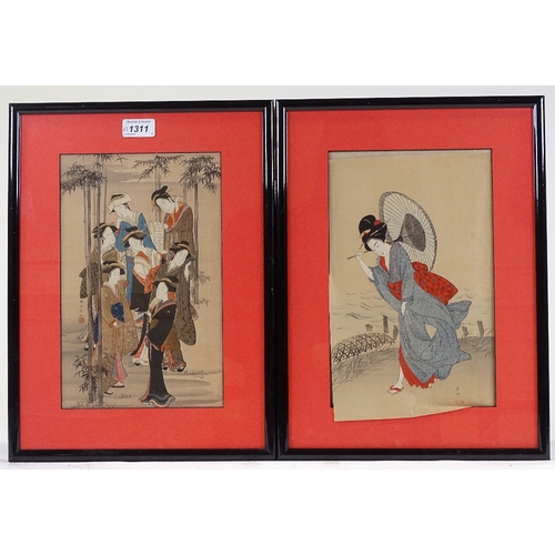 1311 - A pair of Japanese colour woodblock prints, studies of Geisha girls, 12