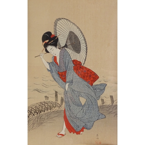 1311 - A pair of Japanese colour woodblock prints, studies of Geisha girls, 12