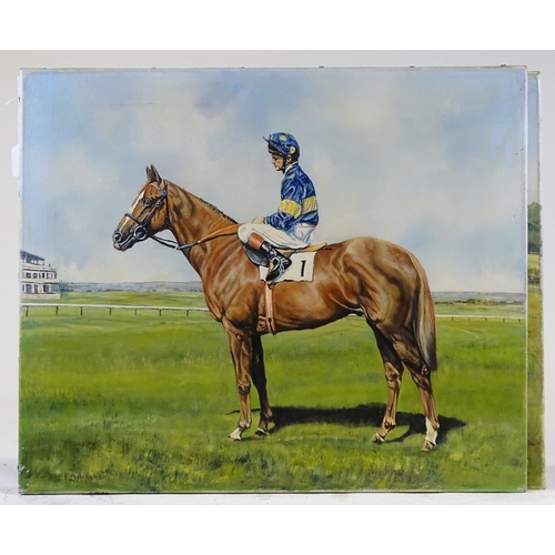 1315 - Manner of F M Hollams, pair of oils on canvas, jockeys and racehorses, 20