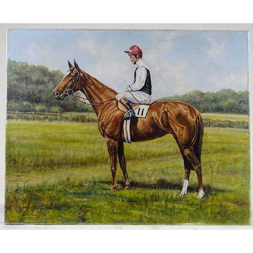 1315 - Manner of F M Hollams, pair of oils on canvas, jockeys and racehorses, 20