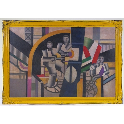 1319 - Modern oil on canvas laid on board, geometric composition, 20