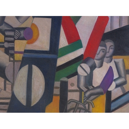 1319 - Modern oil on canvas laid on board, geometric composition, 20