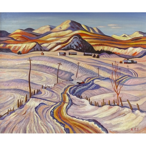 1320 - Modern oil on canvas laid on board, snow landscape, 20