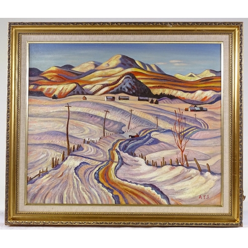 1320 - Modern oil on canvas laid on board, snow landscape, 20