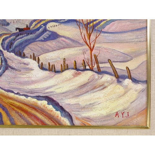 1320 - Modern oil on canvas laid on board, snow landscape, 20