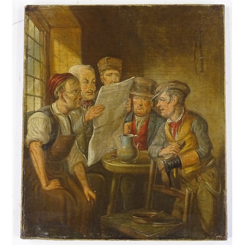 1328 - 19th century oil on canvas, tavern interior scene, unsigned, 14