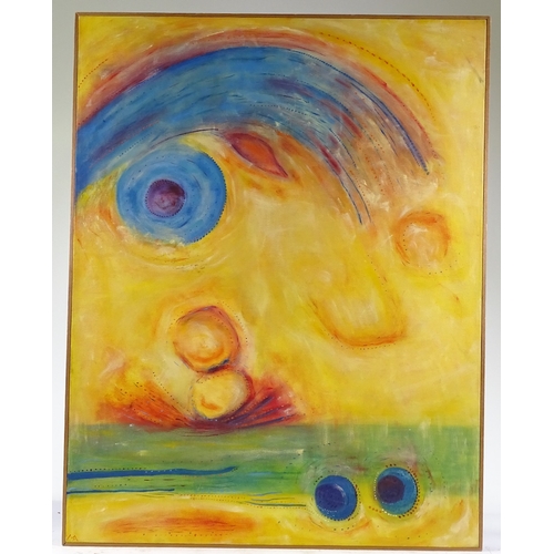 1366 - Modern oil on canvas, abstract composition, signed with monogram, 36