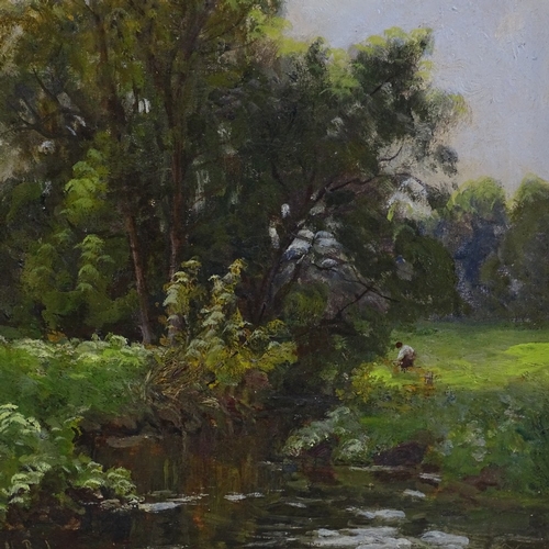 1369 - John Noble Barlow ROI RWA (1861 - 1917), oil on canvas, figure beside a stream, 12