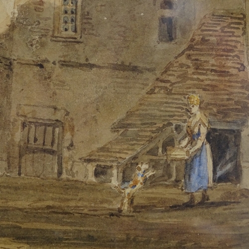 1371 - Early 19th century watercolour, figure outside castle ruins, unsigned